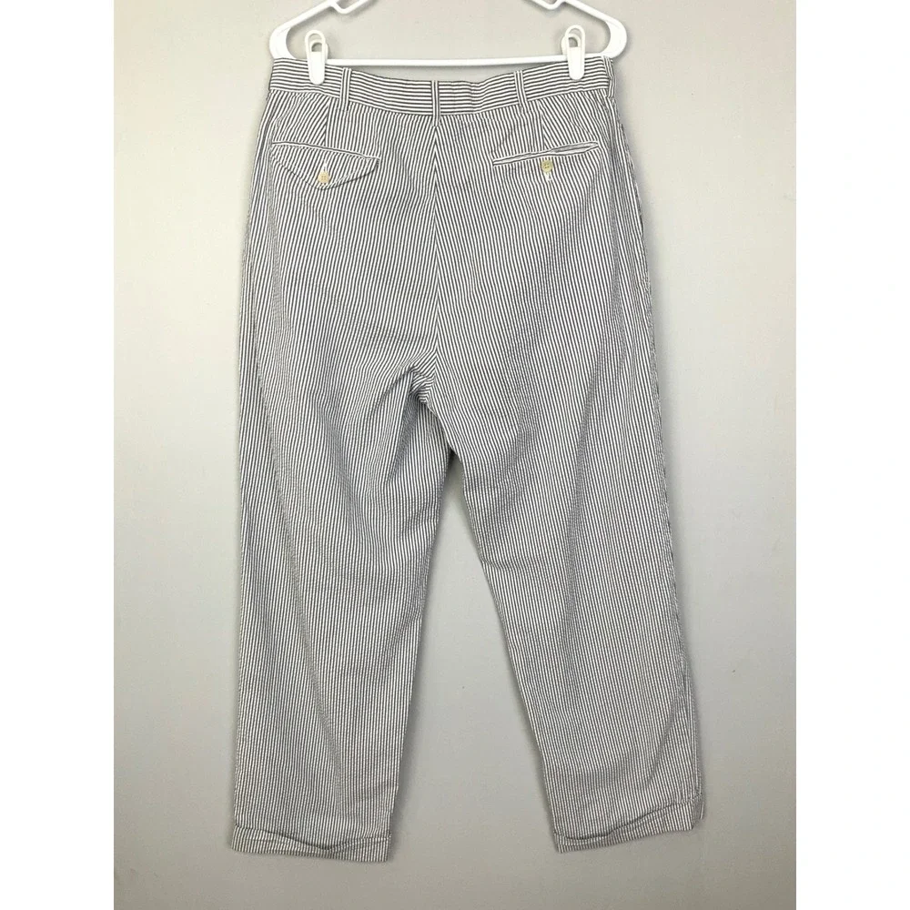 Polo Ralph Lauren 34x30 Striped Cotton Seersucker Pleated Cuffed Trousers Pans